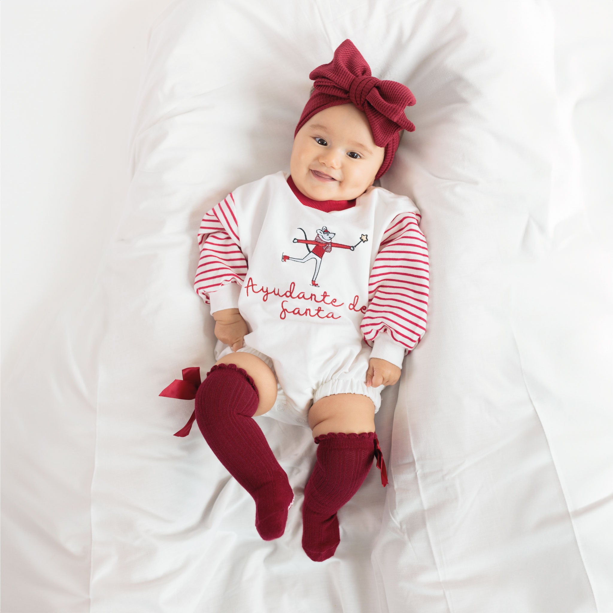 Calcetines con rosita blanco/rojo para bebé