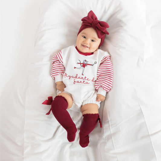 Calcetines con rosita blanco/rojo para bebé