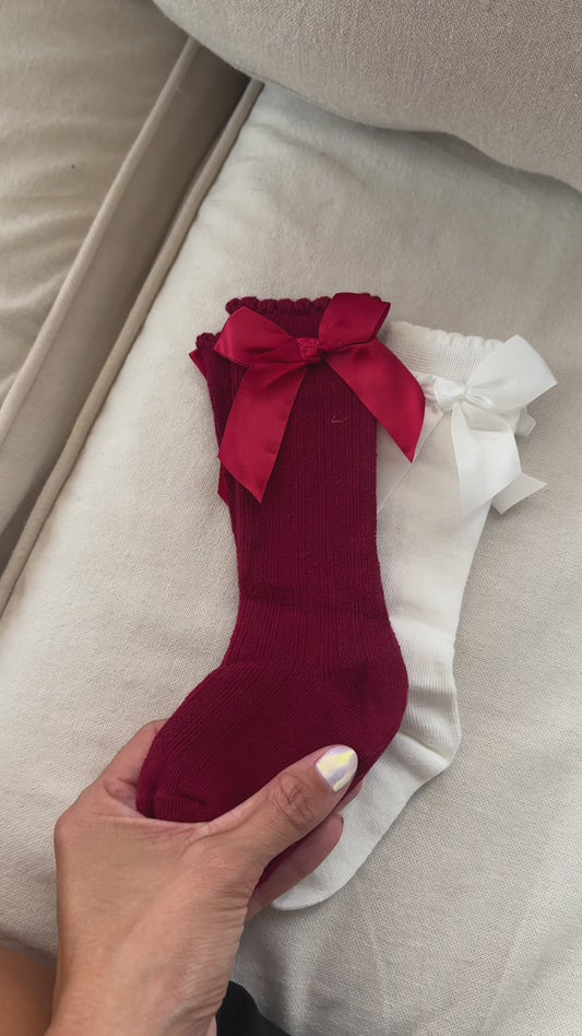 Calcetines con rosita blanco/rojo para bebé